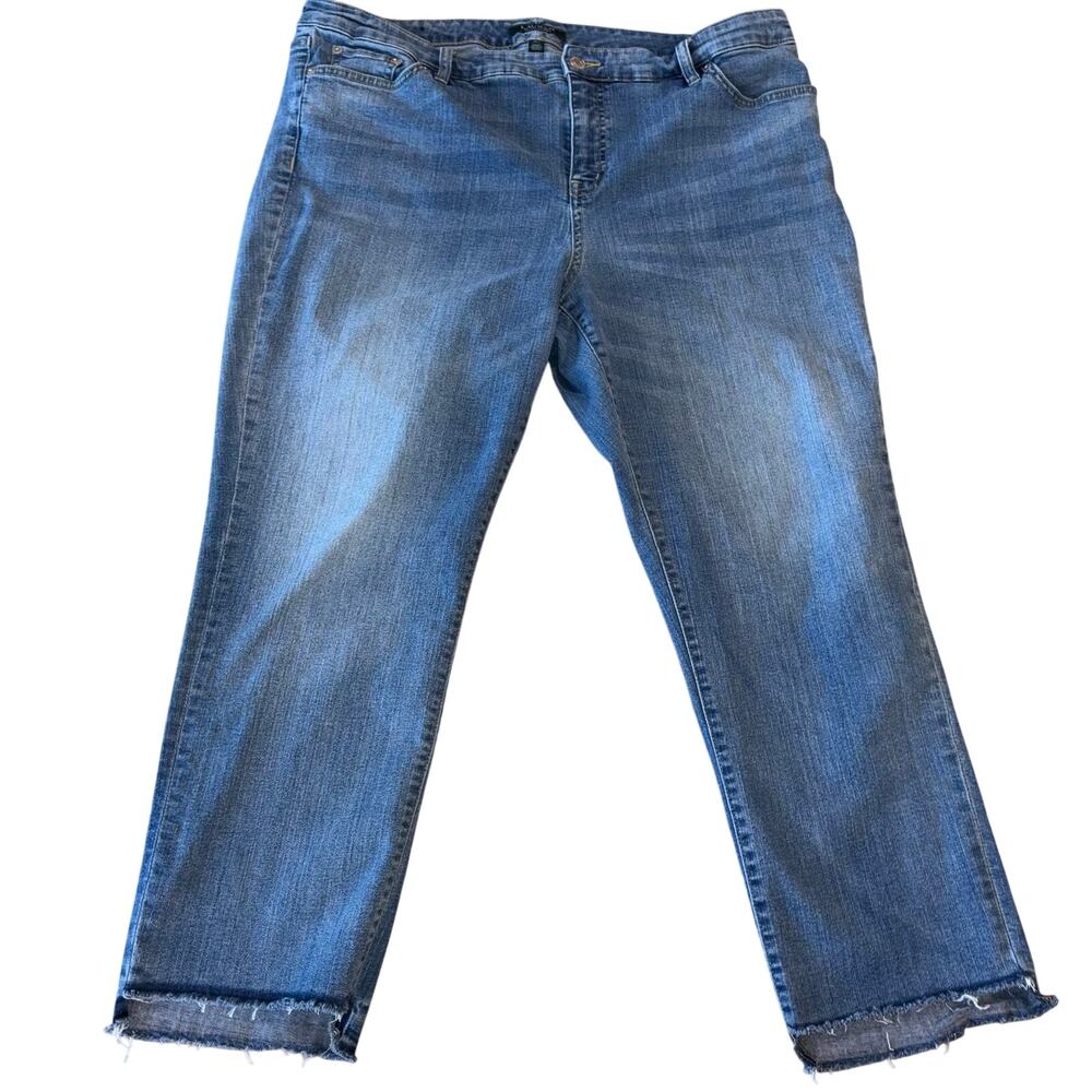 Lauren Ralph Lauren Jeans 18W Womens Medium Wash Frayed Raw Hem Crop Ankle Plus